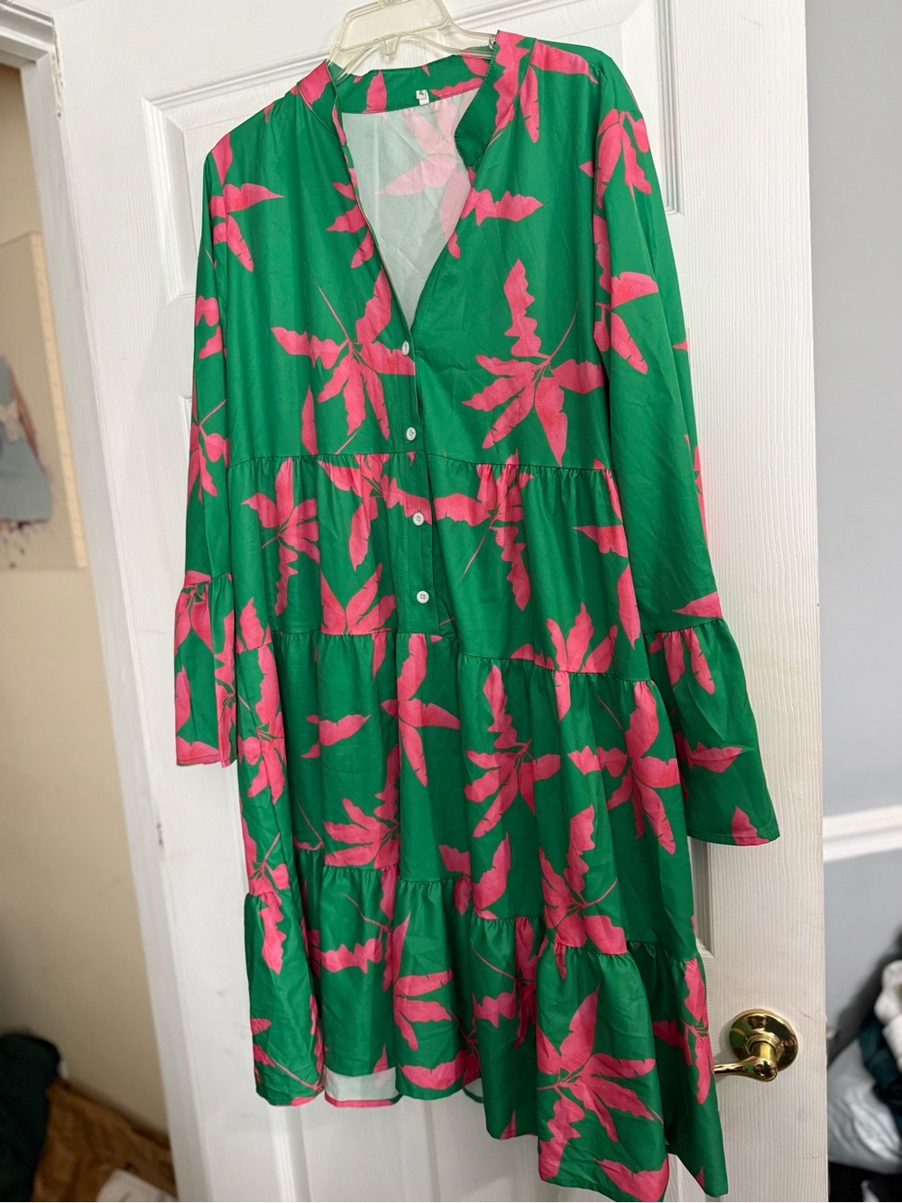 Green & Pink Floral Tiered Women's Dress